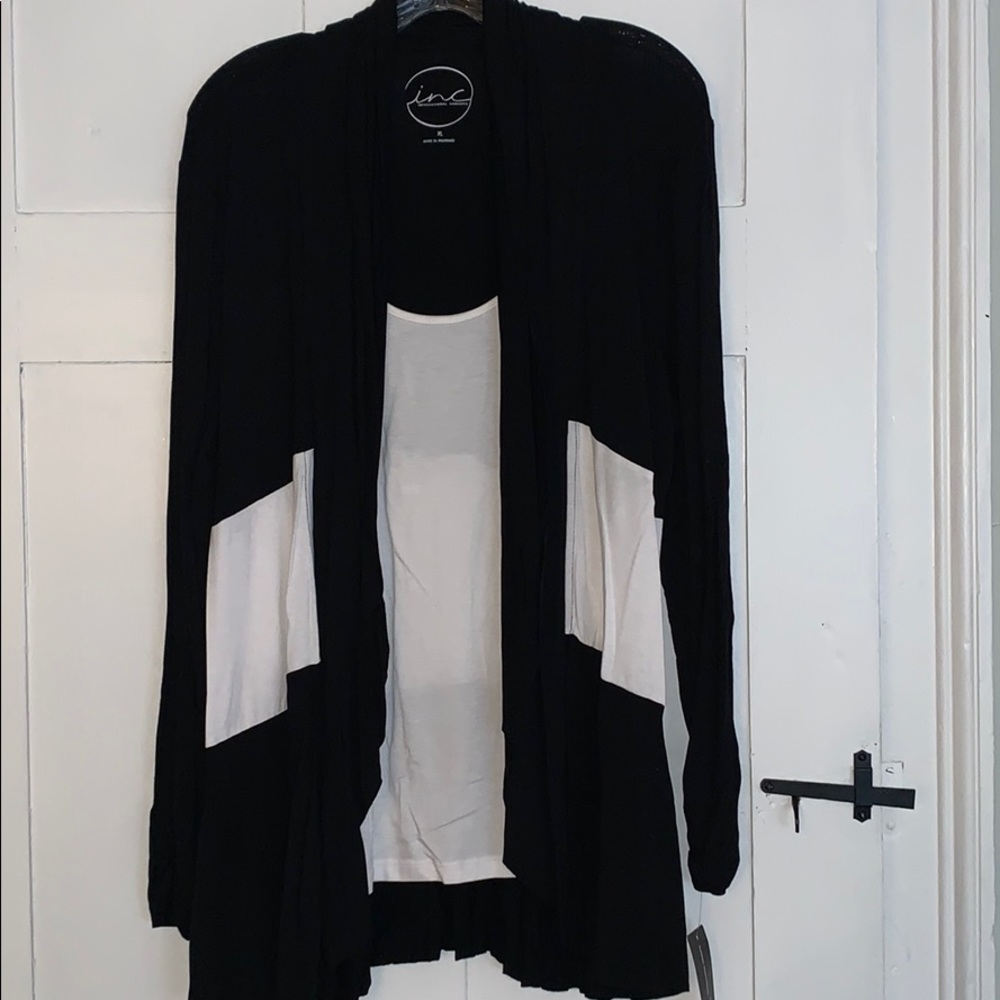 Long sleeve cardigan with built in white shirt